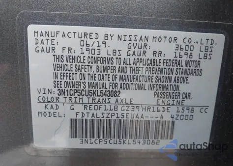 2019 Nissan Kicks Sv from USA, damaged, VIN 3N1CP5CU5KL543082
